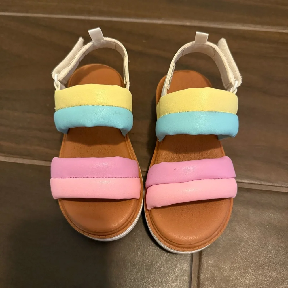 OshKosh B'gosh Loredana Multicolor Yellow Green Pink Pastel Wedge Sandals 8